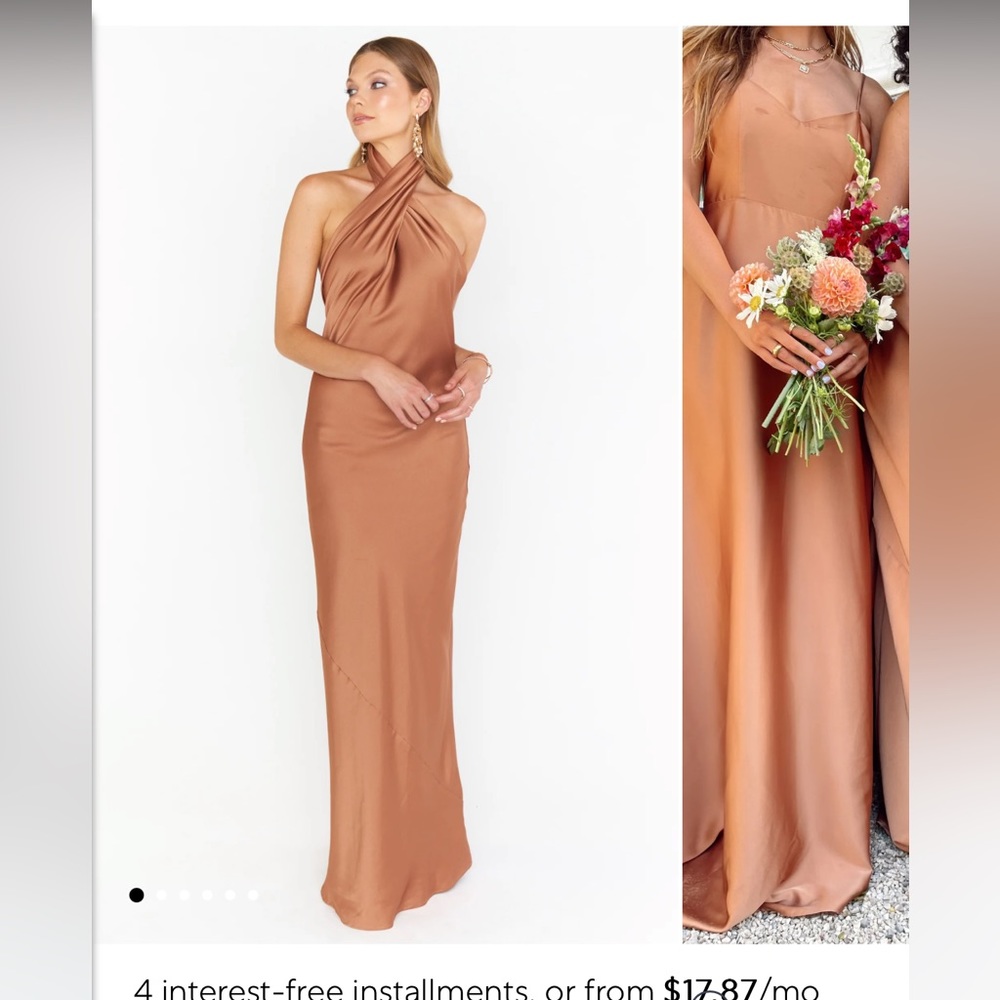 Show Me Your Mumu Jasmine Halter Dress in Copper Luxe Satin